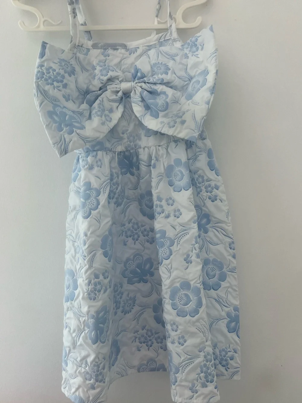 NWT Blue & White Floral Jacquard Bow Dress Toddler Girl 2T–3T Tea Party Dress
